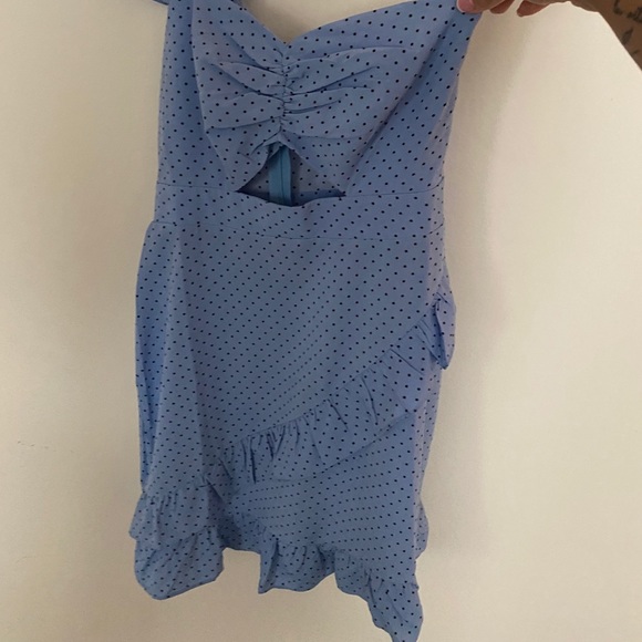 One Strap Polka Dot Baby Blue Doll Dress - Picture 2 of 6